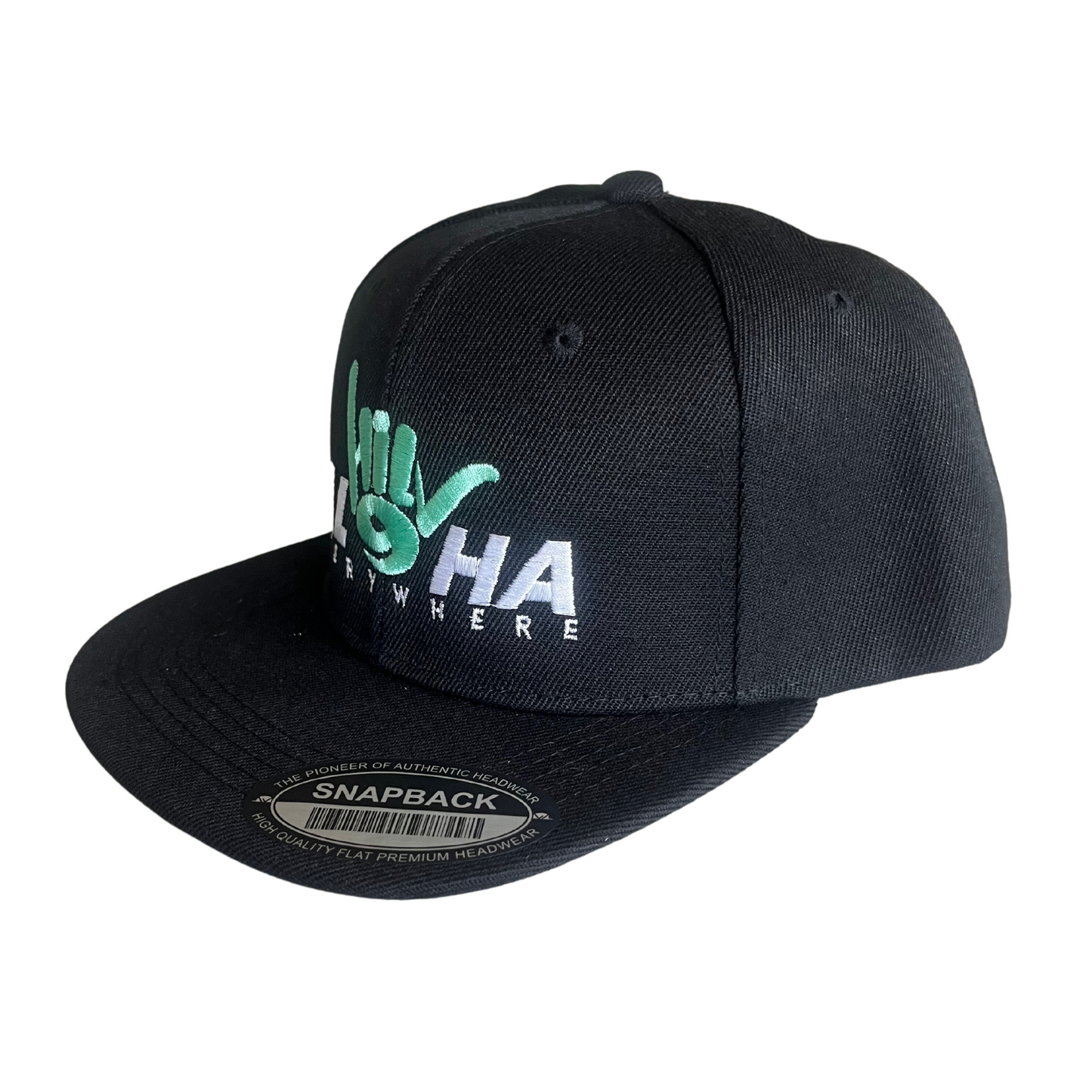 HILV9 Aloha Everywhere Snapback Black Seafoam Green and White Hat