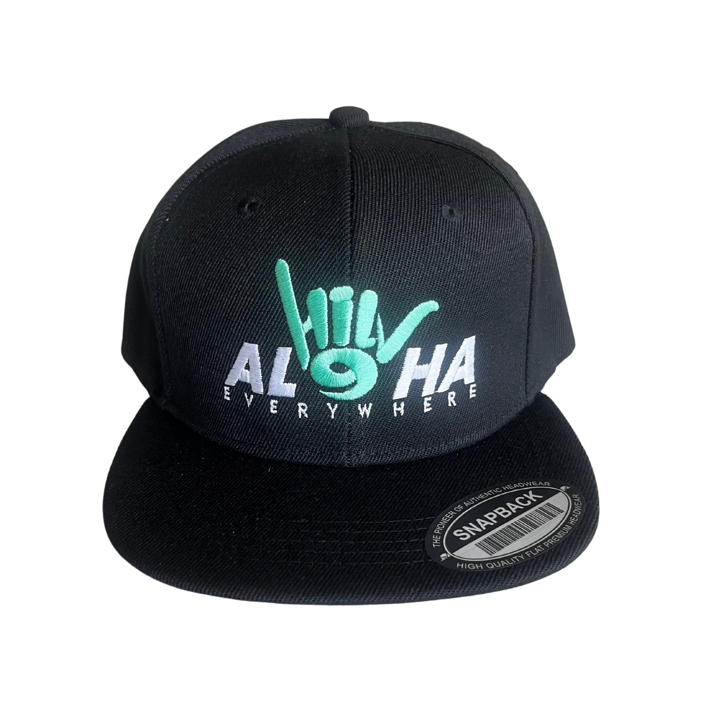 HILV9 Aloha Everywhere Snapback Black Seafoam Green and White Hat