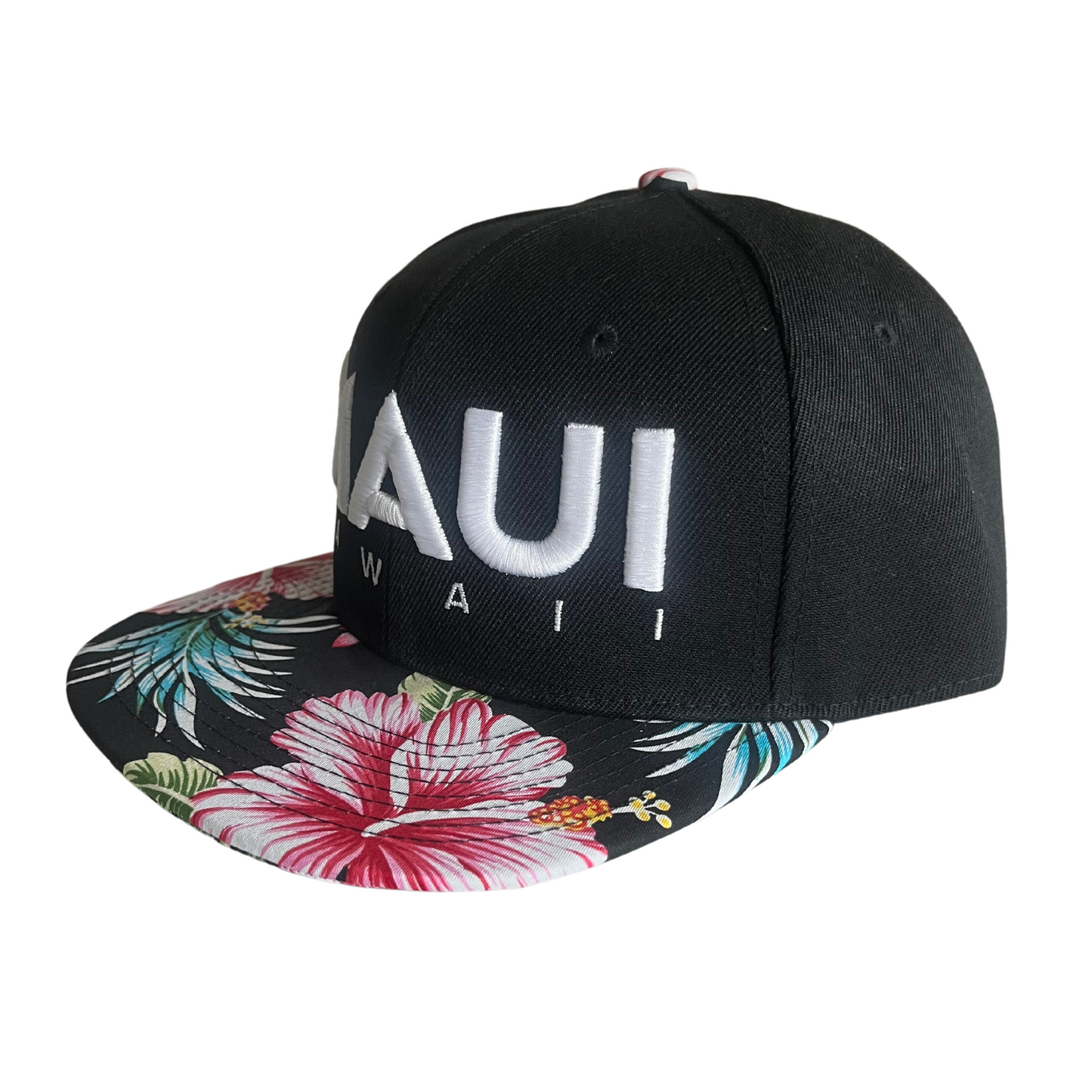 Maui Black and White Floral Snapback Hat