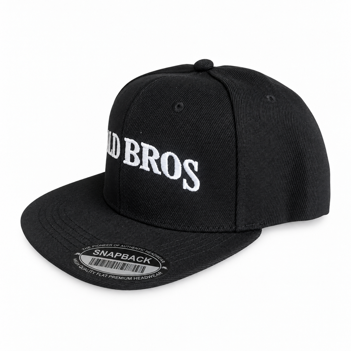 Bald Bros black snapback hat angle 2