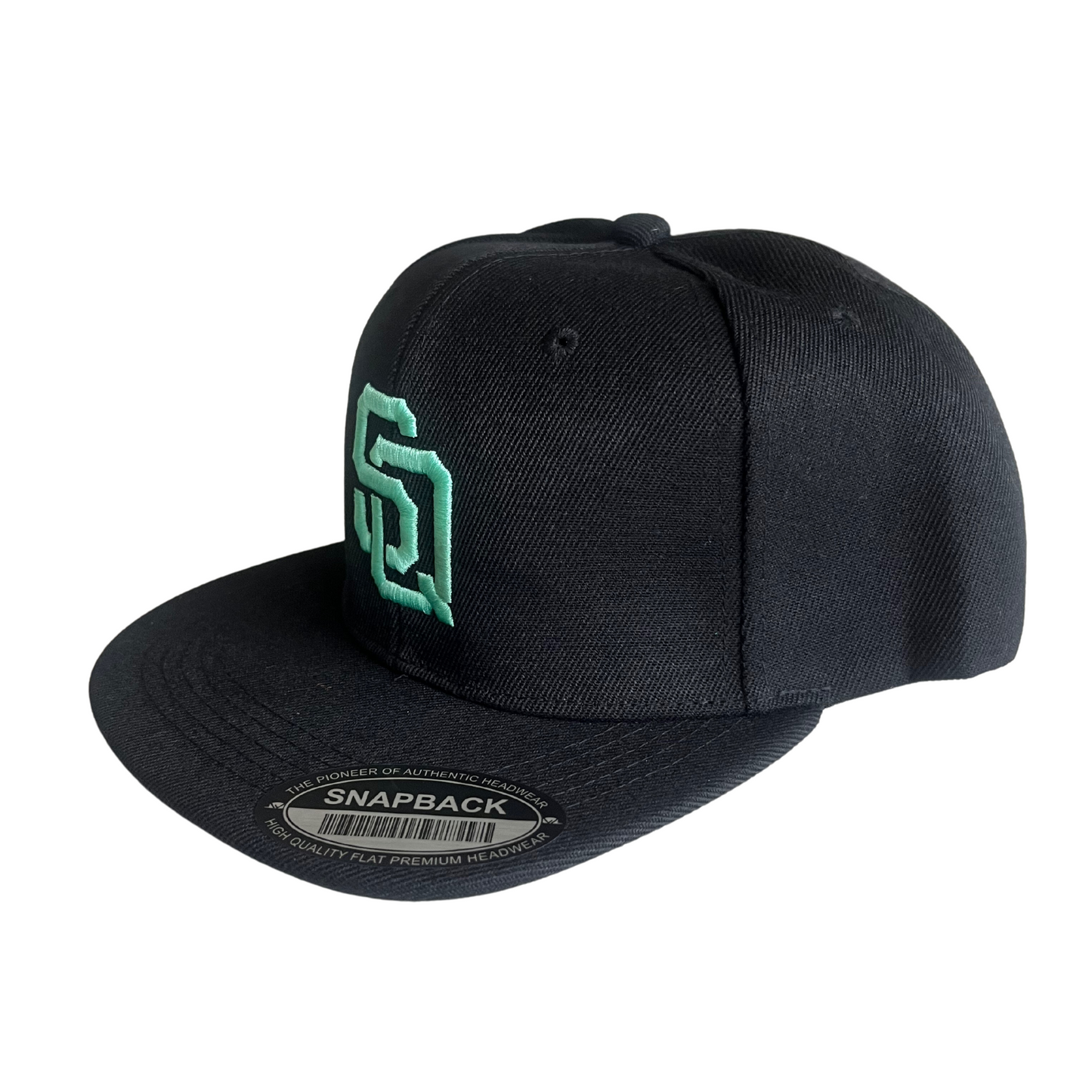 StitchQuarters SQ Snapback Black and Seafoam Green Hat