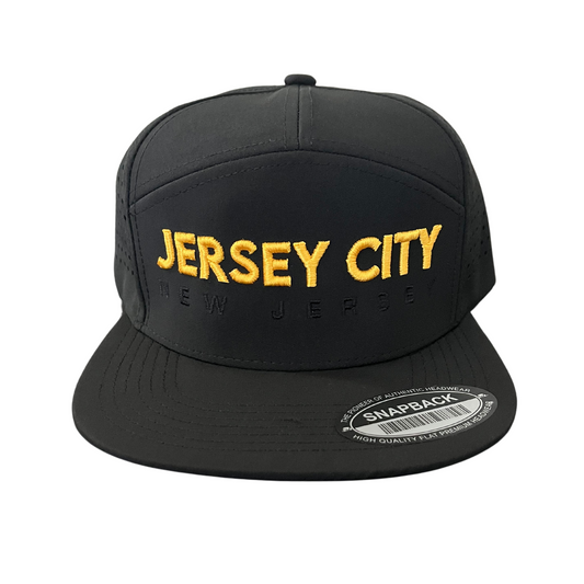 Jersey City New Jersey Tencel Laser Cut 7-panel Snapback Black Hat