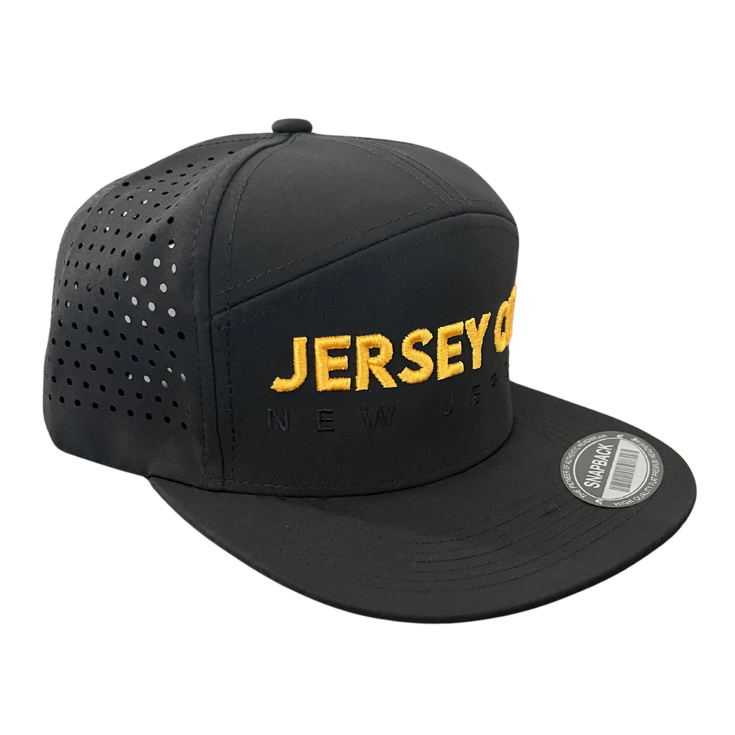 Jersey City New Jersey Tencel Laser Cut 7-panel Snapback Black Hat
