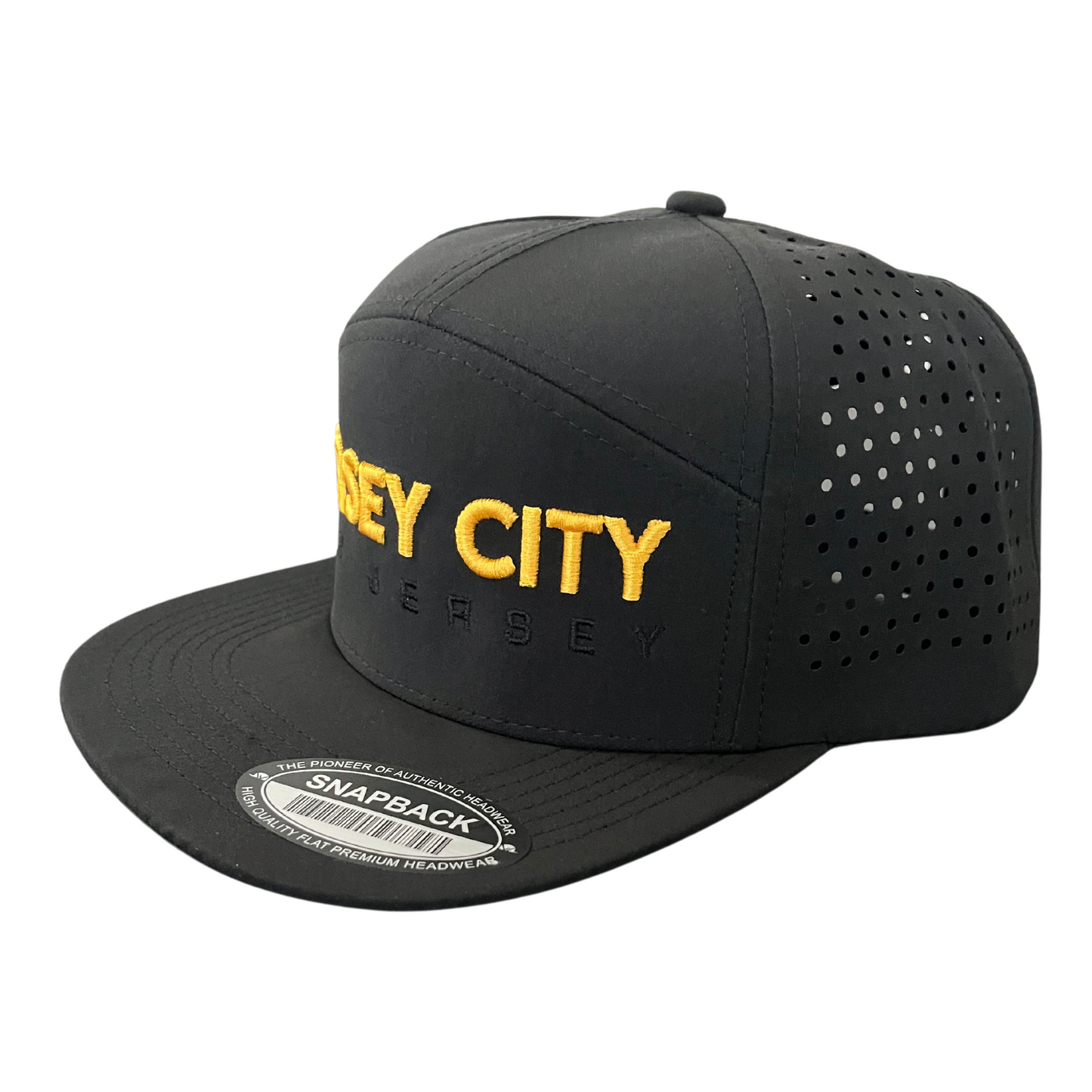 Jersey City New Jersey Tencel Laser Cut 7-panel Snapback Black Hat