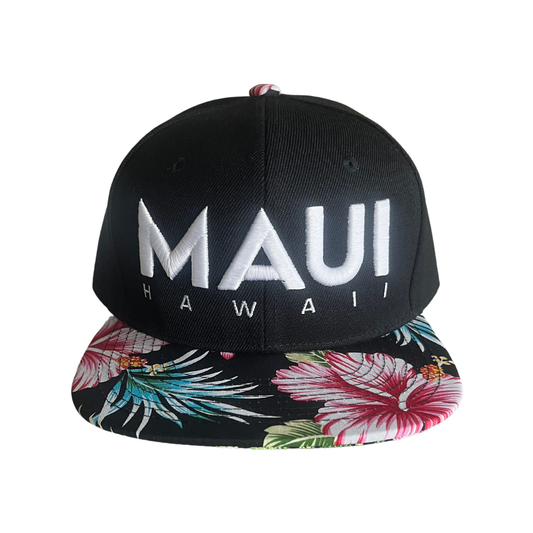 Maui Black and White Floral Snapback Hat