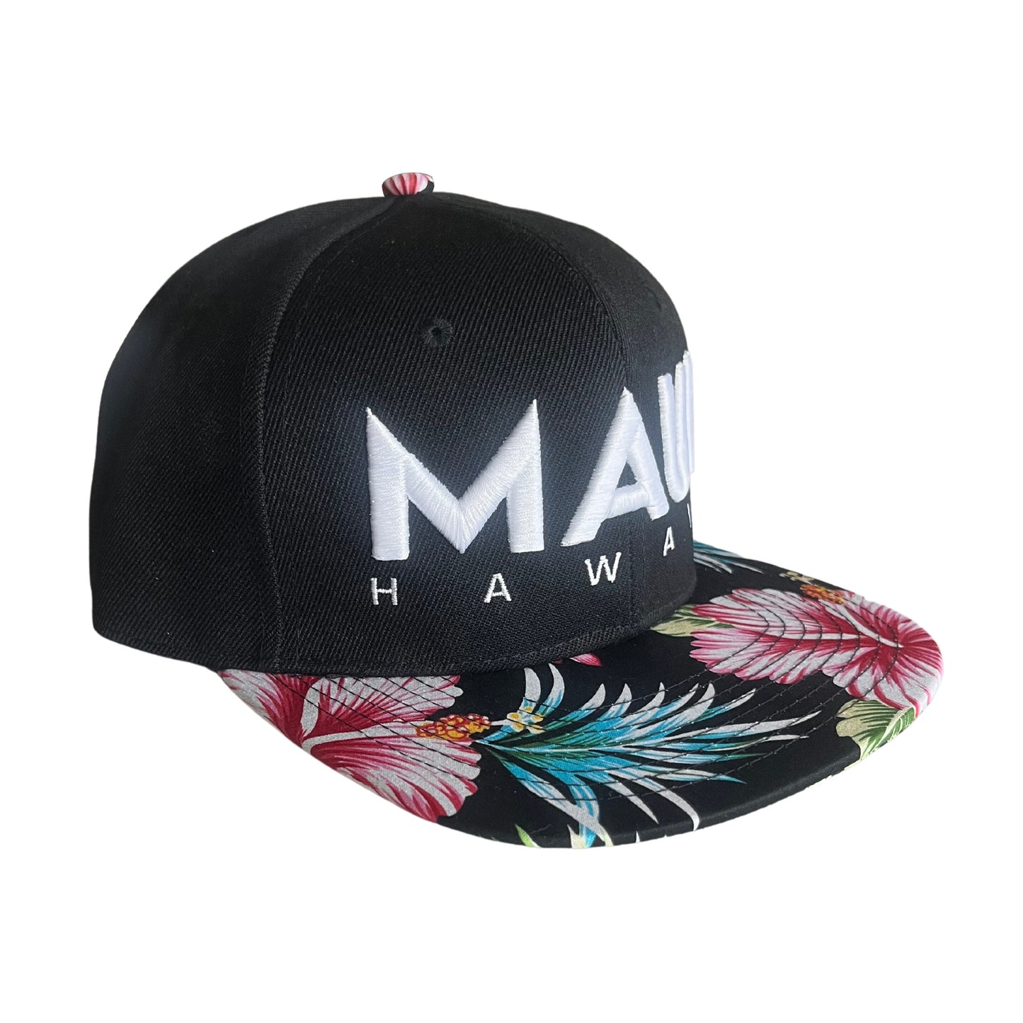 Maui Black and White Floral Snapback Hat