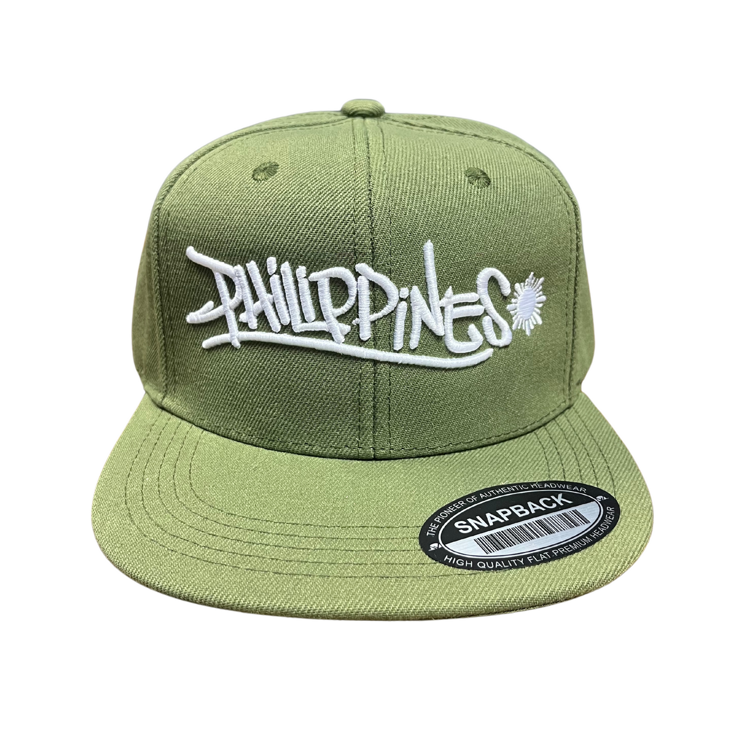 Philippines Graffiti Olive Green Hat With White Embroidery