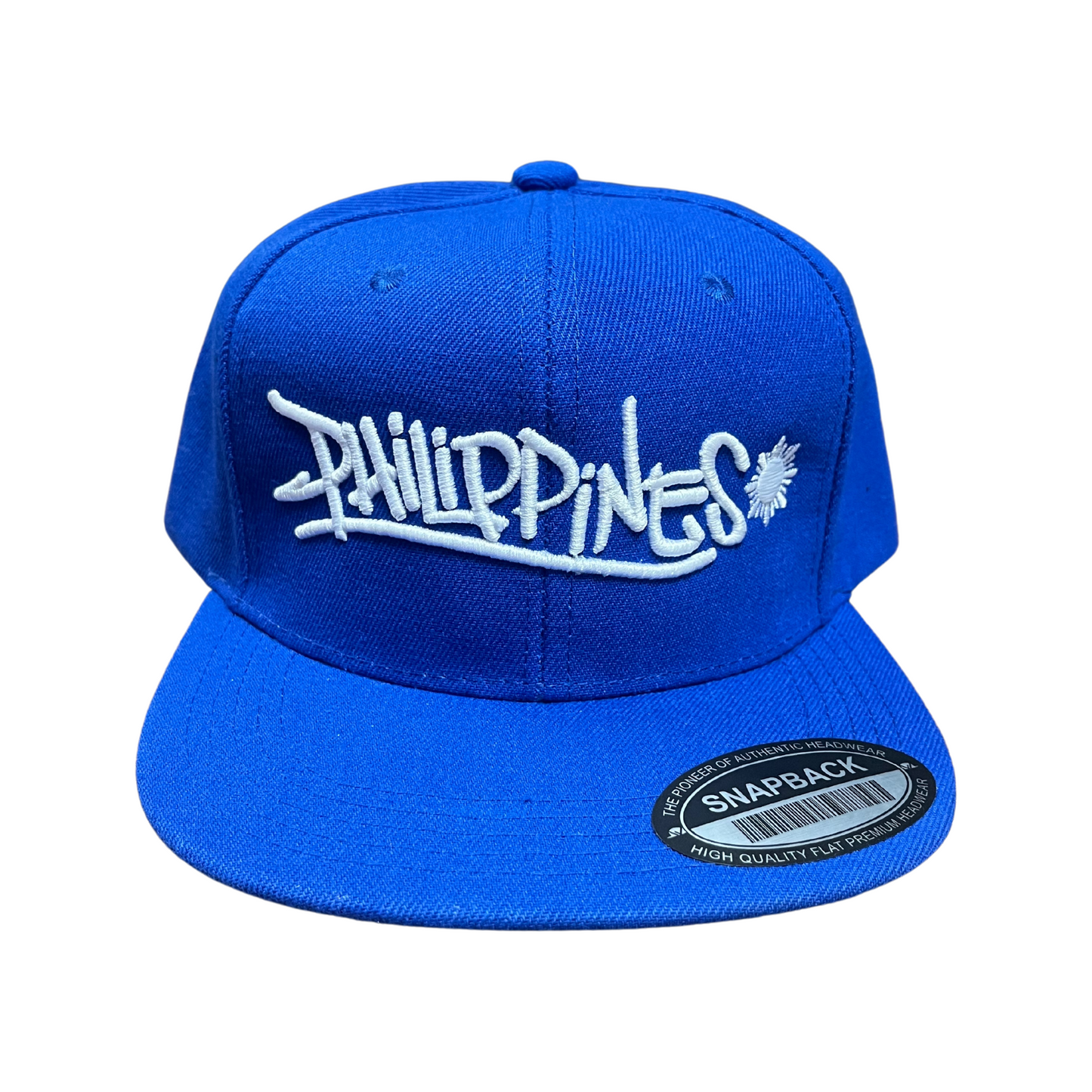 Philippines Graffiti Royal Blue Snapback Hat With White Embroidery