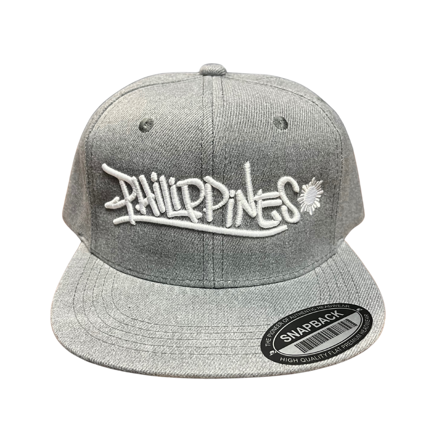 Philippines Graffiti Heather Grey Snapback Hat With White Embroidery