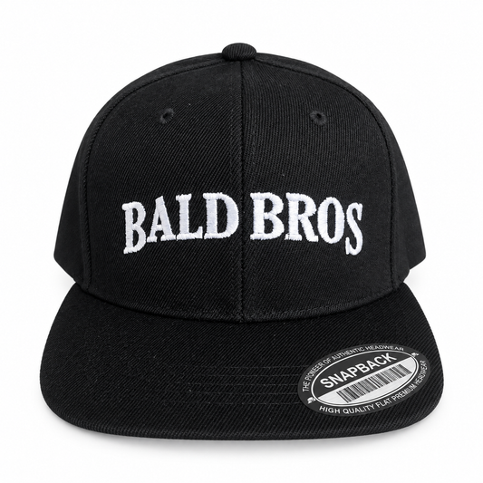 Bald Bros black snapback hat front view