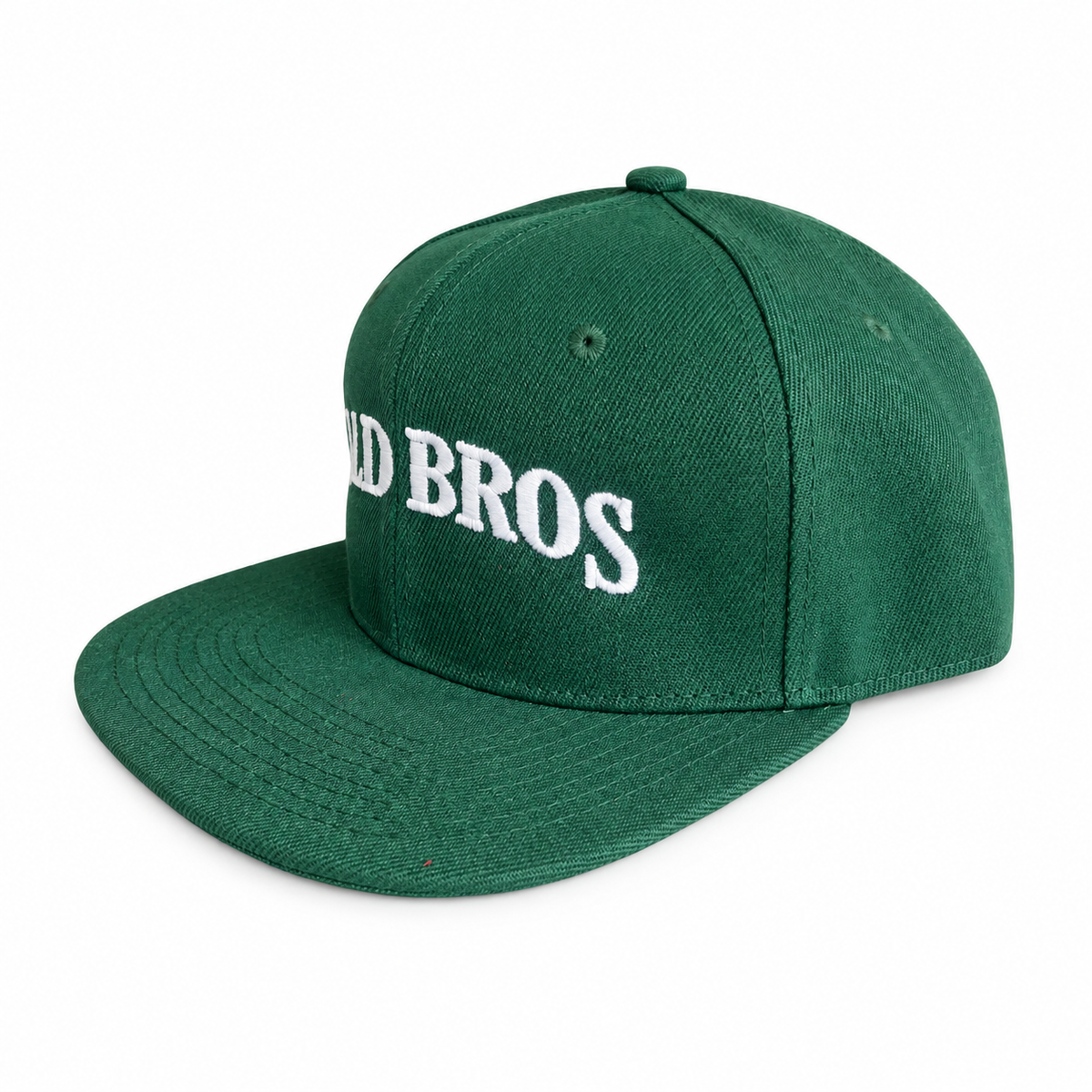 Bald Bros green and white snapback hat angle 1
