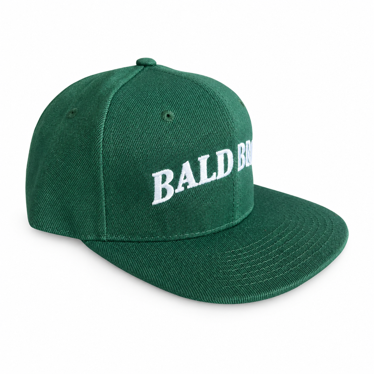 Bald Bros green and white snapback hat angle 2