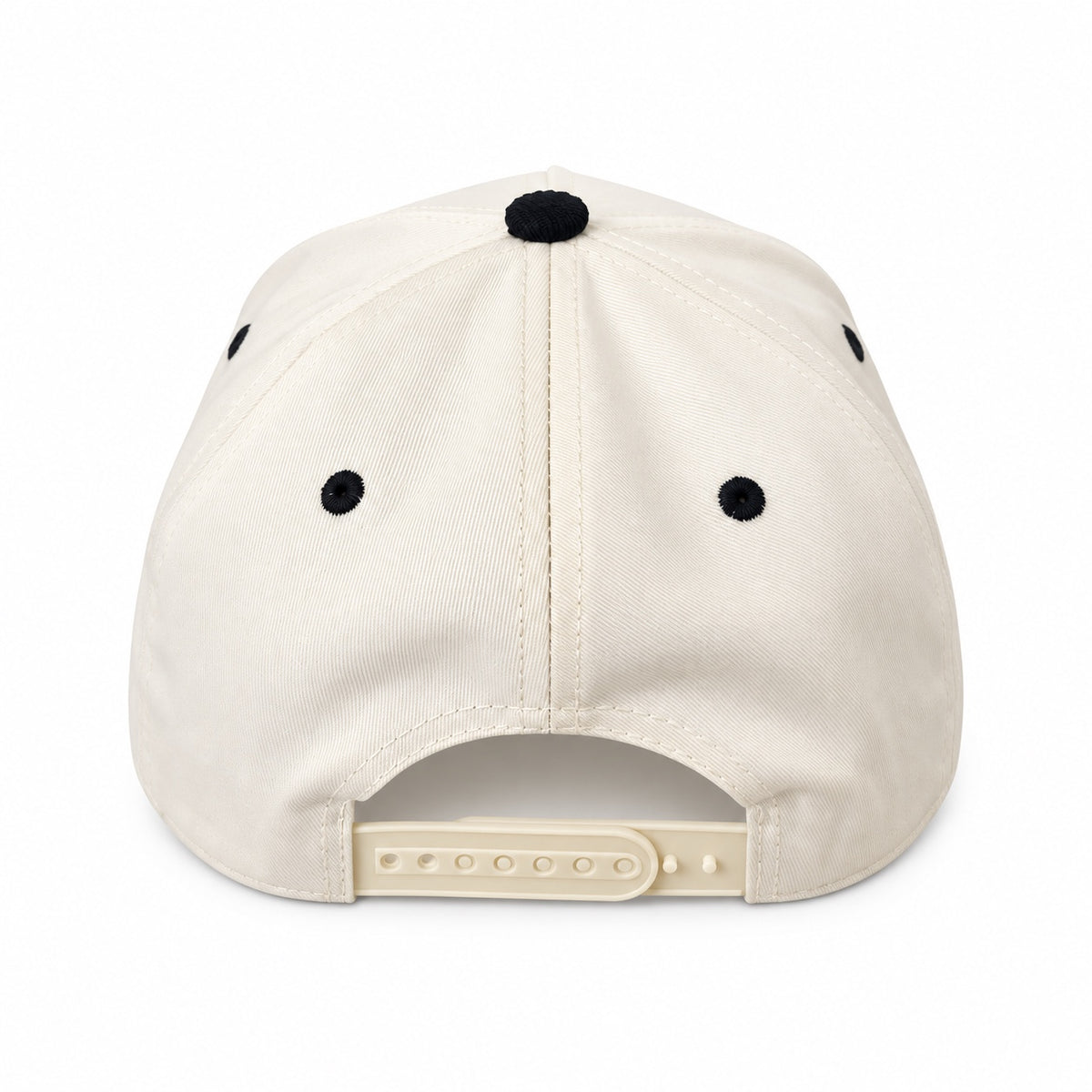 Bald Bros cream and black snapback hat rear view
