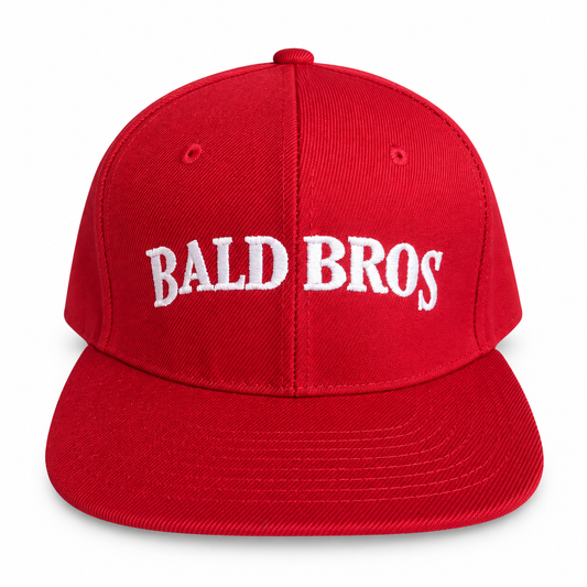 Bald Bros Snapback Red and White Hat front view
